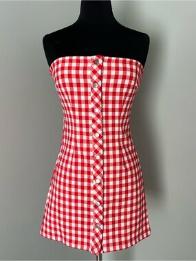 NWT Urban Outfitters Strapless Red Gingham Mini Dress